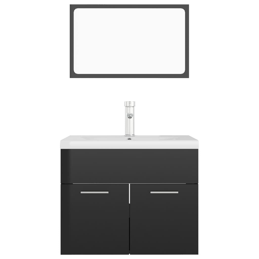 Bathroom Furniture Set High Gloss Black Engineered Wood