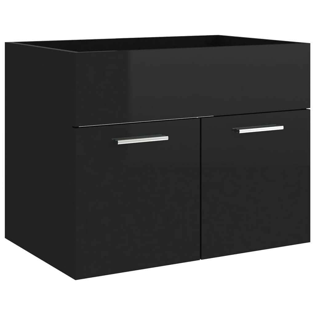 Bathroom Furniture Set High Gloss Black Engineered Wood