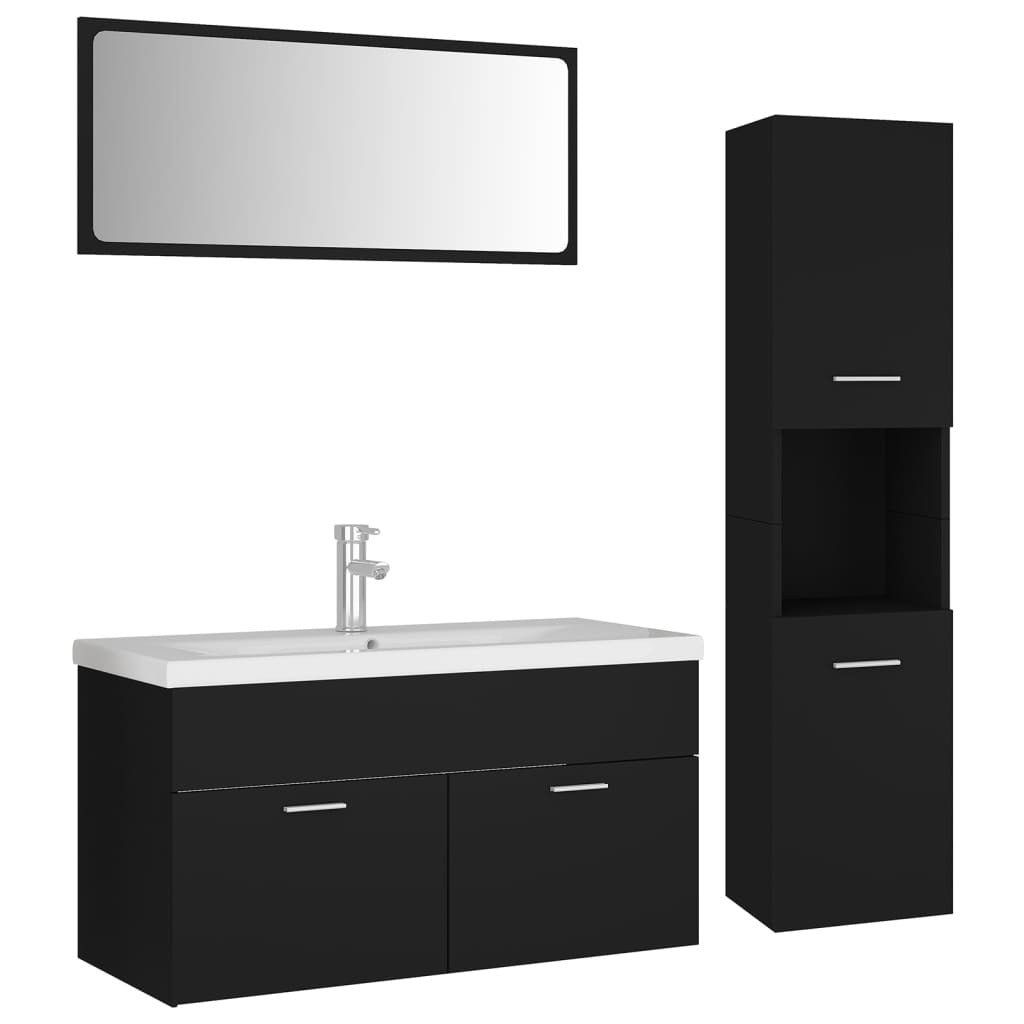 Bathroom Furniture Set Black Engineered Wood