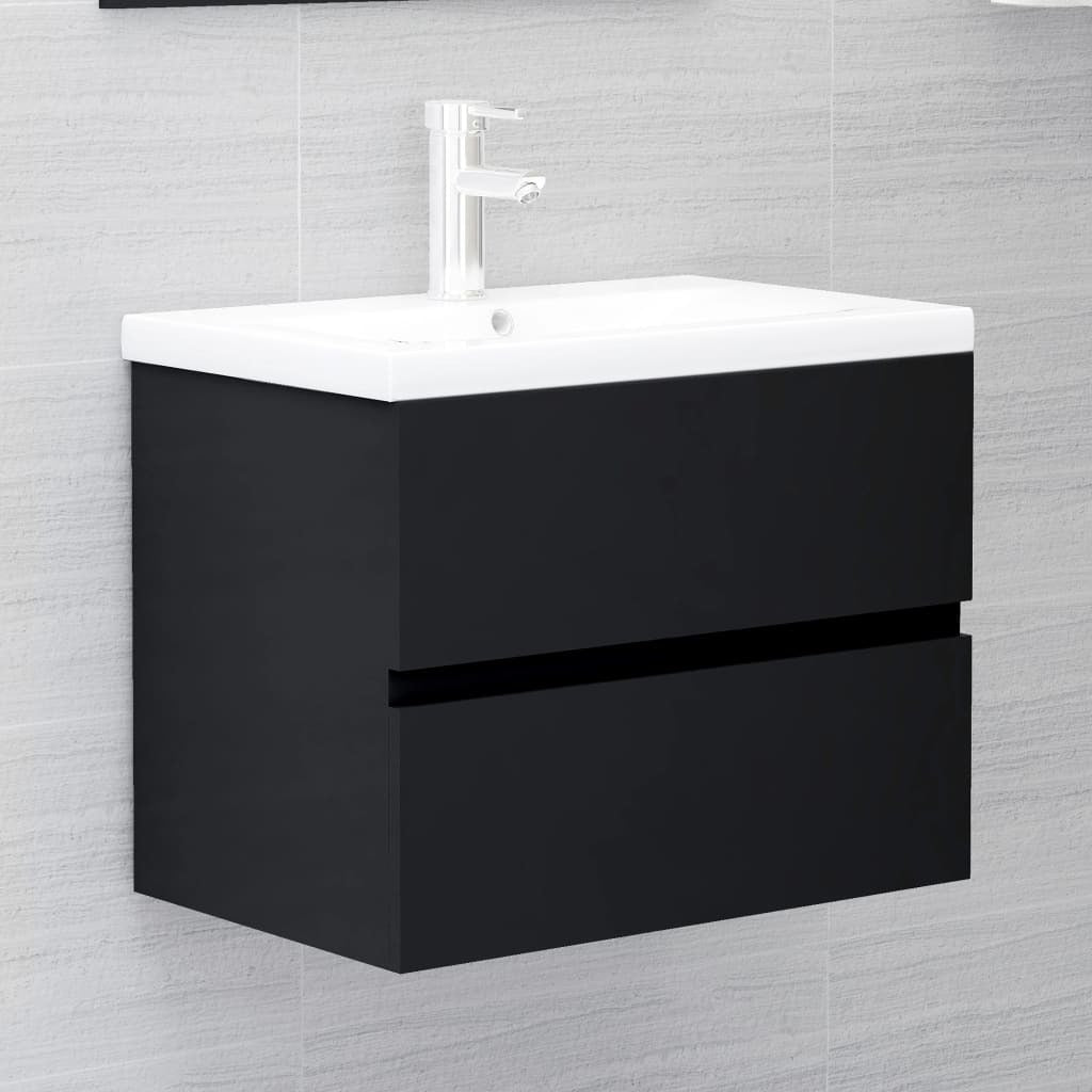 Sink Cabinet with Built-in Basin Black Engineered Wood