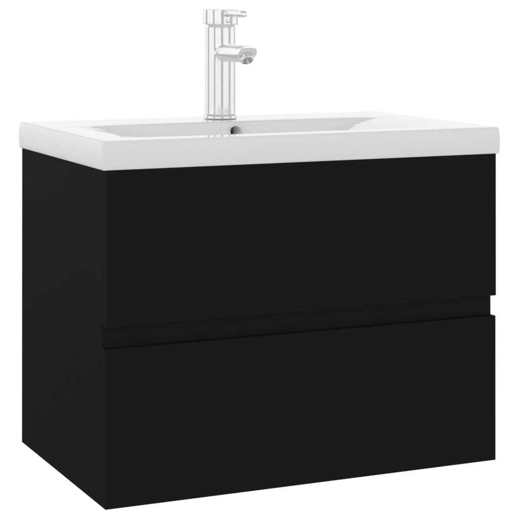 Sink Cabinet with Built-in Basin Black Engineered Wood