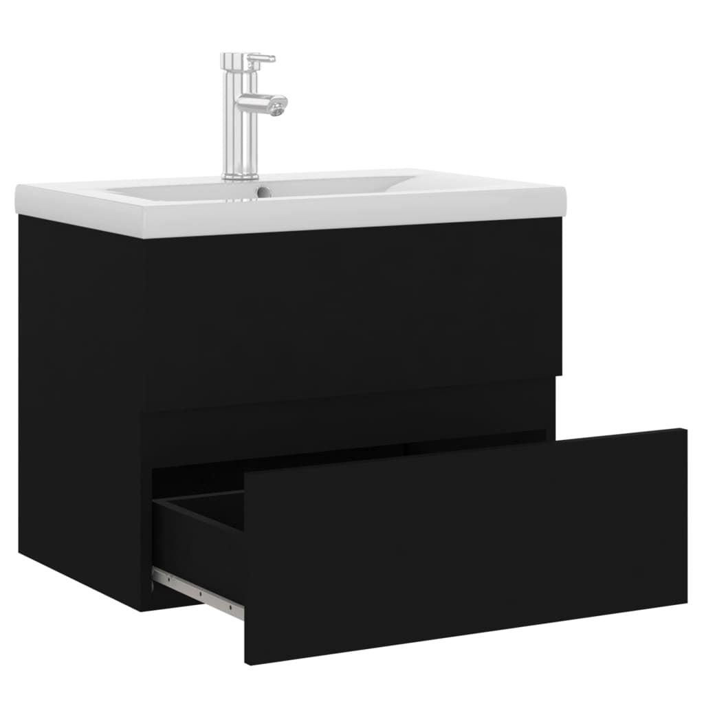 Sink Cabinet with Built-in Basin Black Engineered Wood