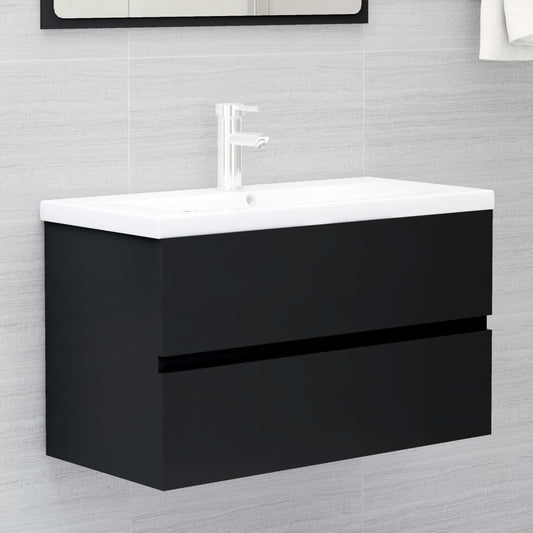 Sink Cabinet with Built-in Basin Black Engineered Wood