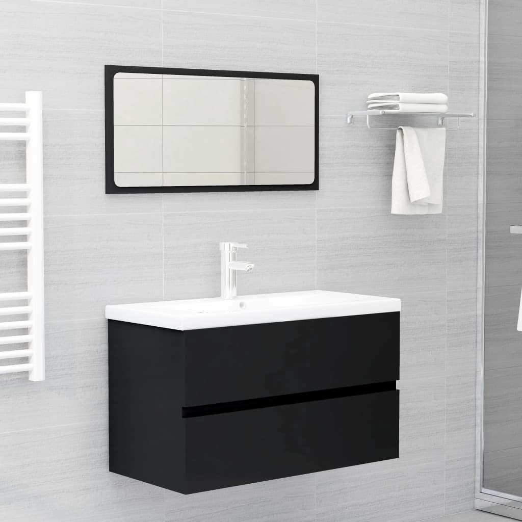 Sink Cabinet with Built-in Basin Black Engineered Wood