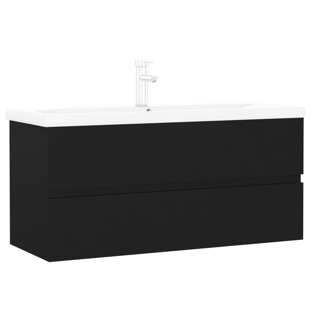 Sink Cabinet with Built-in Basin Black Engineered Wood