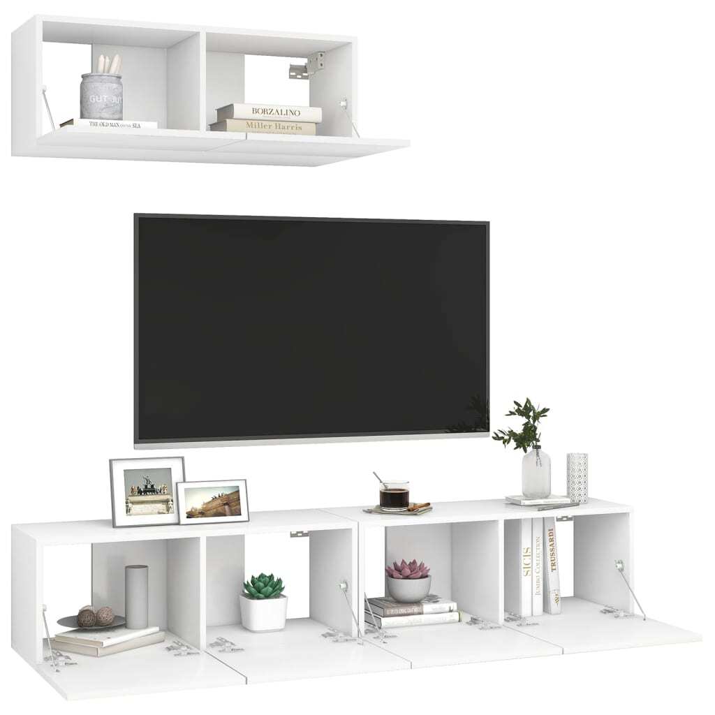 TV Cabinets 3 pcs White Engineered Wood