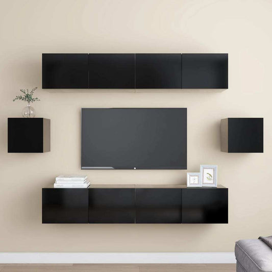6 Piece TV Cabinet Set Black Engineered Wood