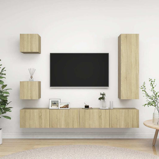 5 Piece TV Cabinet Set Sonoma Oak Engineered Wood