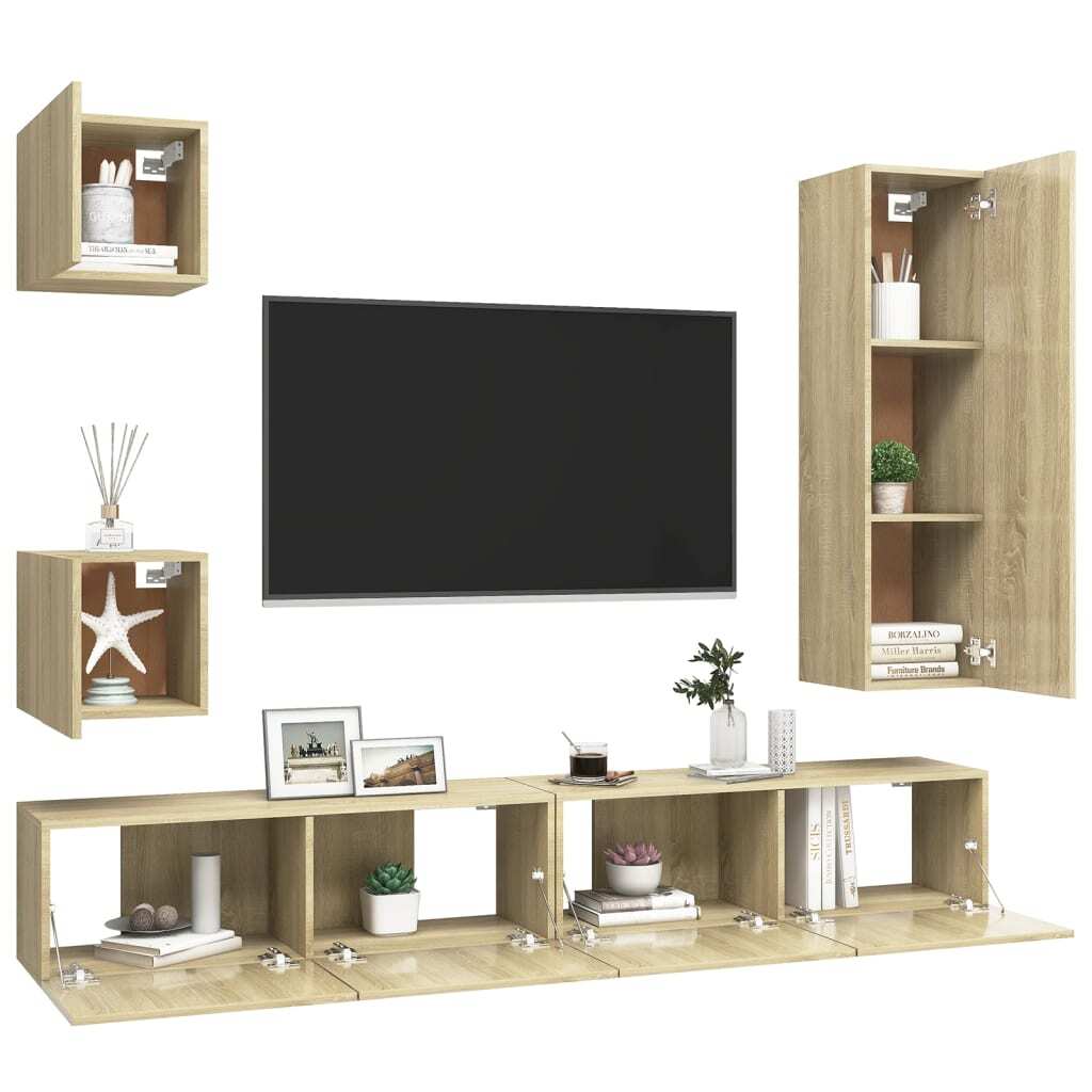 5 Piece TV Cabinet Set Sonoma Oak Engineered Wood