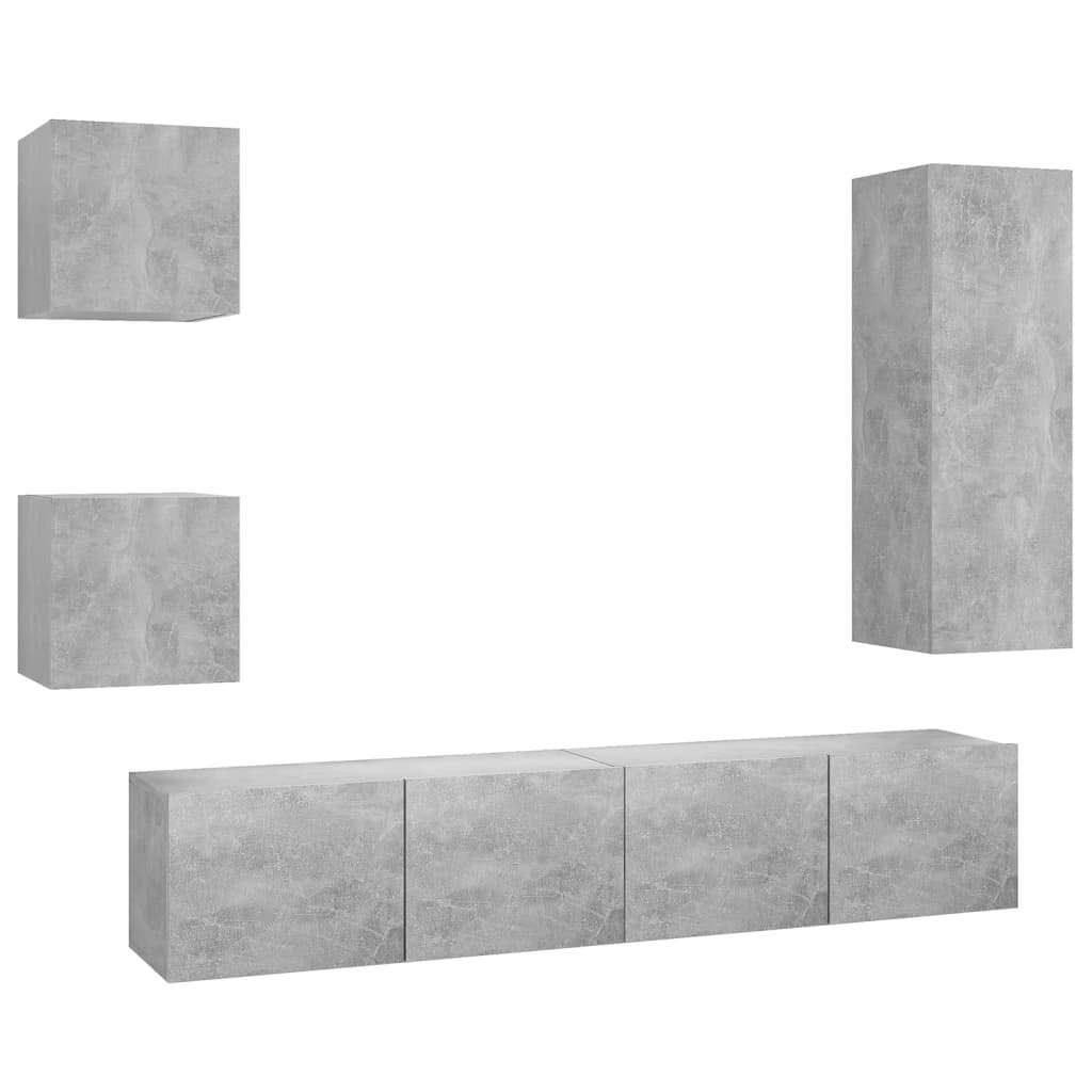5 Piece TV Cabinet Set Concrete Grey Engineered Wood