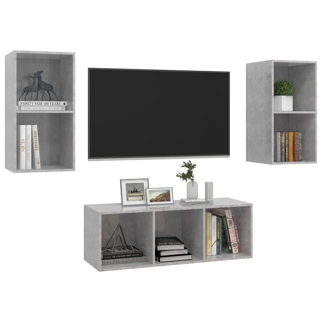 3 Piece TV Cabinet Set Concrete Grey Engineered Wood