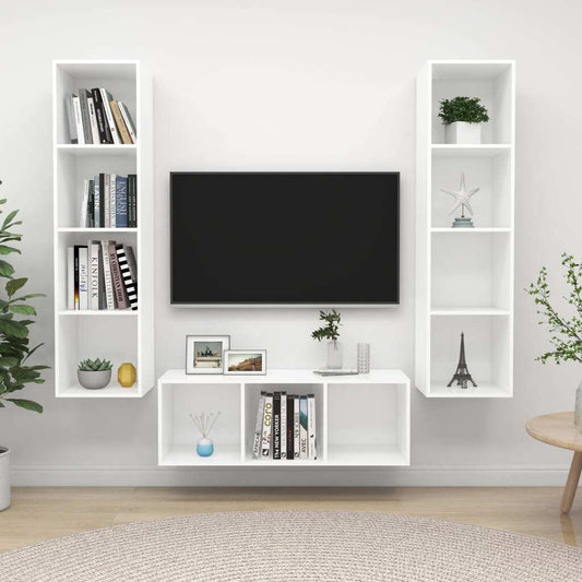 3 Piece TV Cabinet Set White Engineered Wood