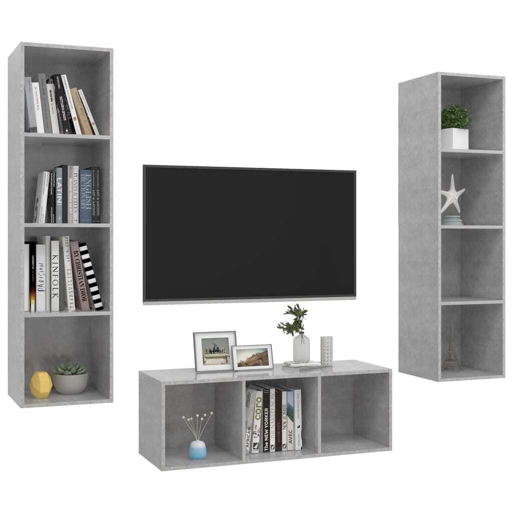 3 Piece TV Cabinet Set Concrete Grey Engineered Wood