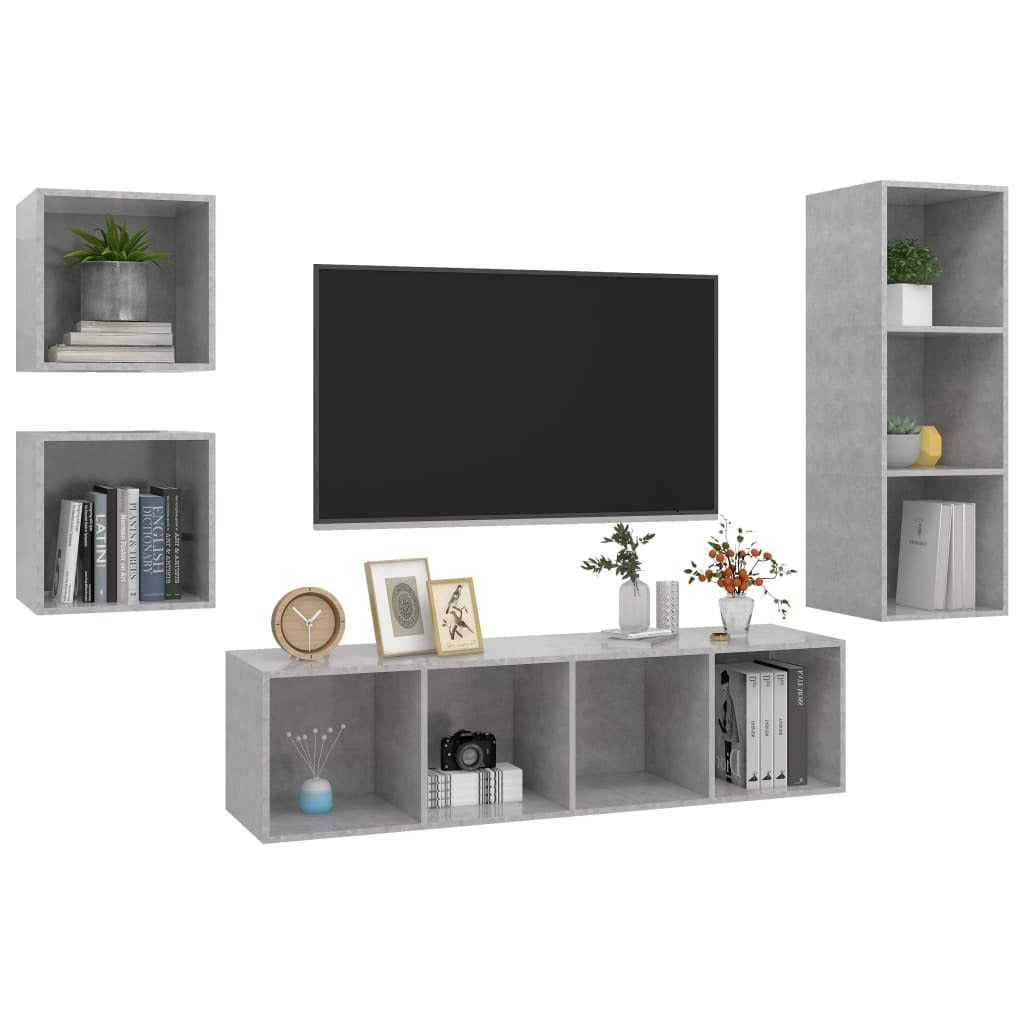 4 Piece TV Cabinet Set Concrete Grey Engineered Wood