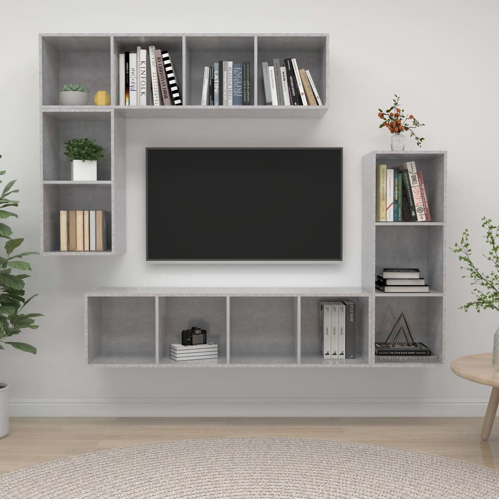 4 Piece TV Cabinet Set Concrete Grey Engineered Wood