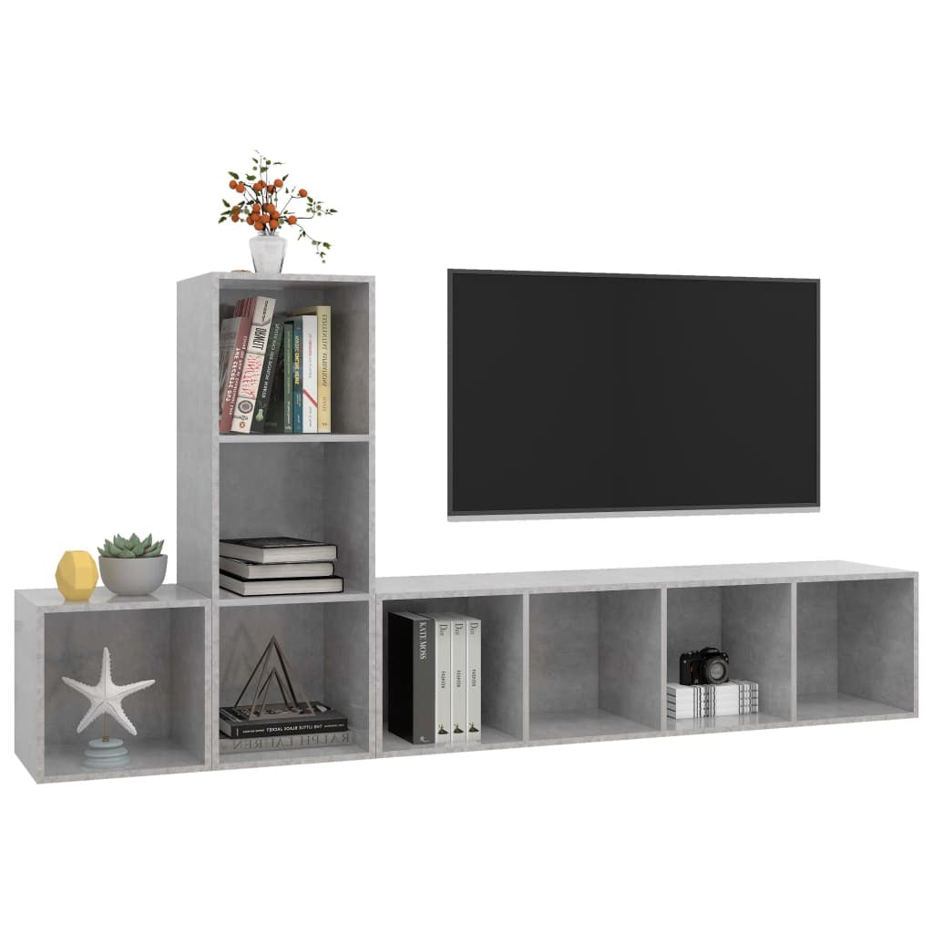3 Piece TV Cabinet Set Concrete Grey Engineered Wood