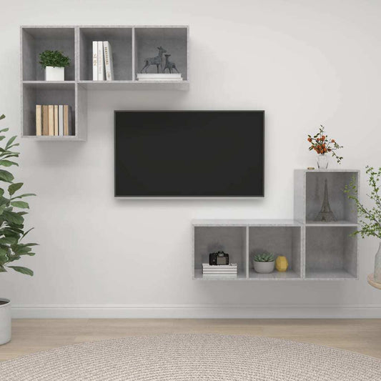 Wall-mounted TV Cabinets 4 pcs Concrete Grey Engineered Wood