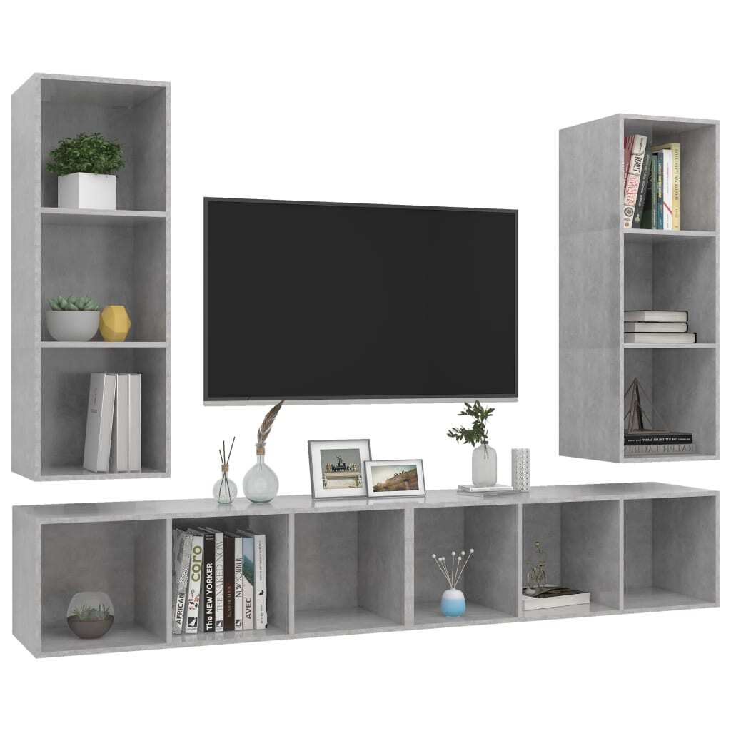 Wall-mounted TV Cabinets 4 pcs Concrete Grey Engineered Wood