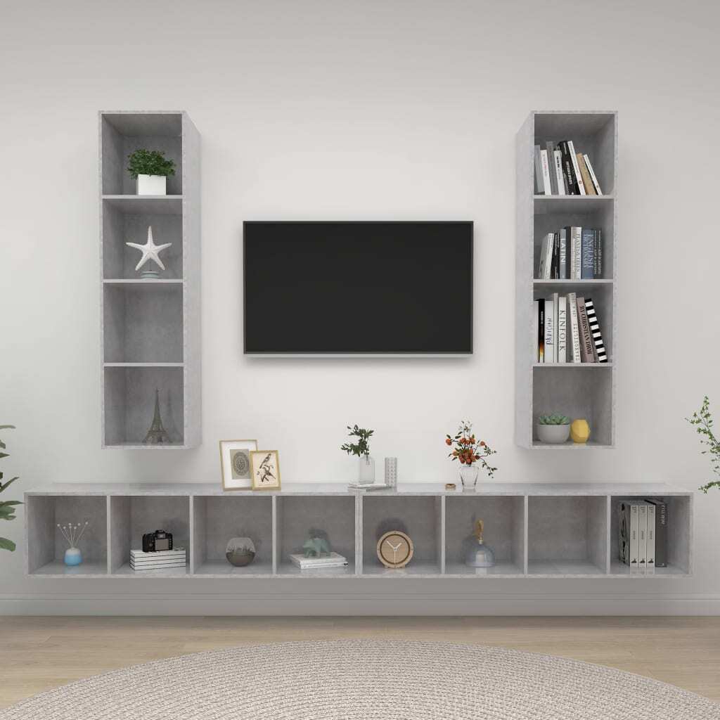 Wall-mounted TV Cabinets 4 pcs Concrete Grey Engineered Wood