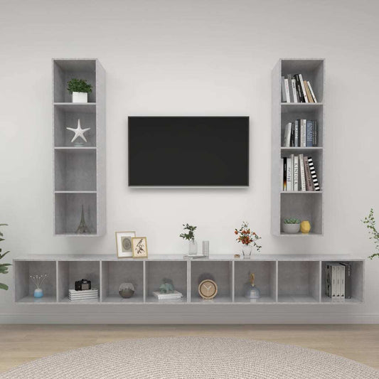 Wall-mounted TV Cabinets 4 pcs Concrete Grey Engineered Wood