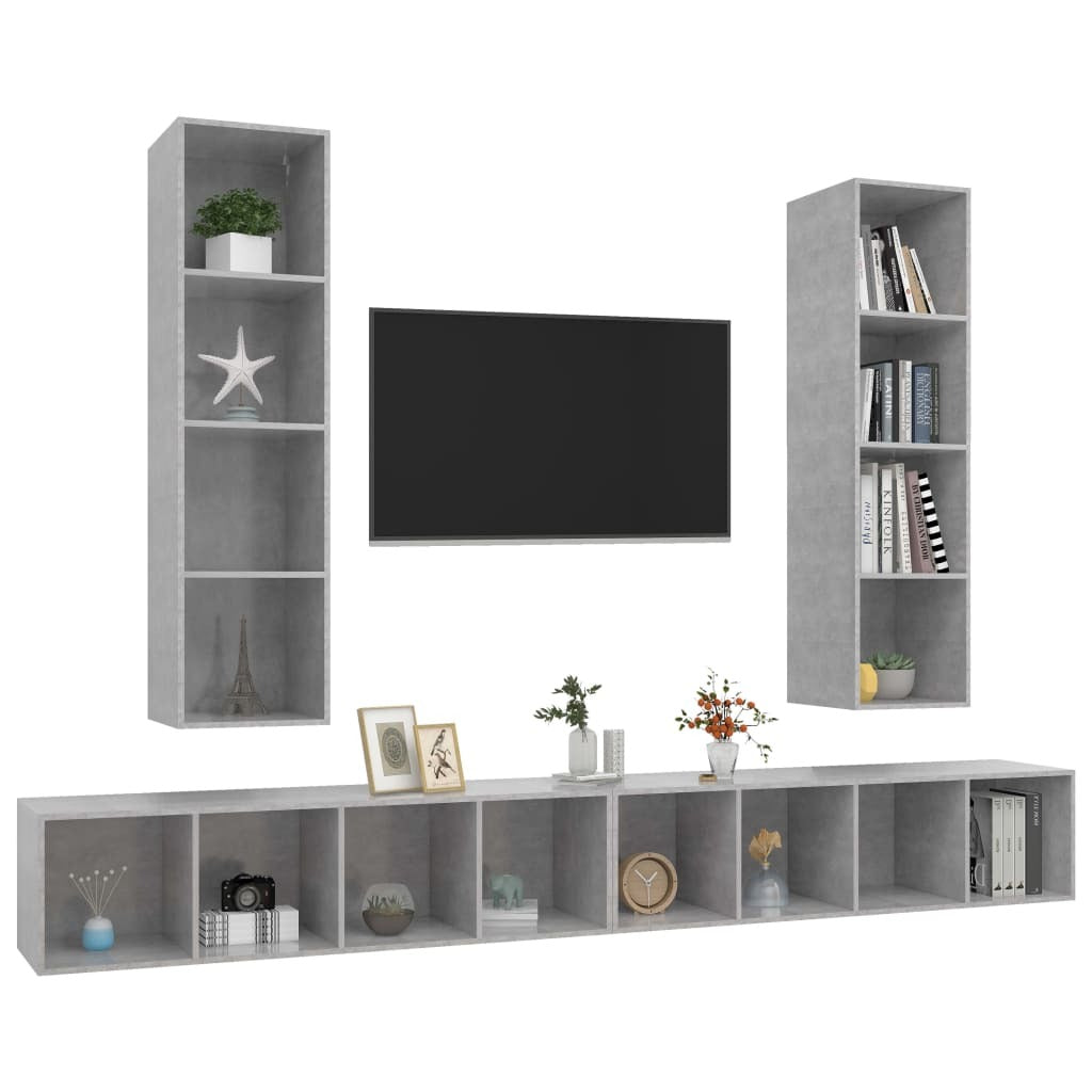 Wall-mounted TV Cabinets 4 pcs Concrete Grey Engineered Wood