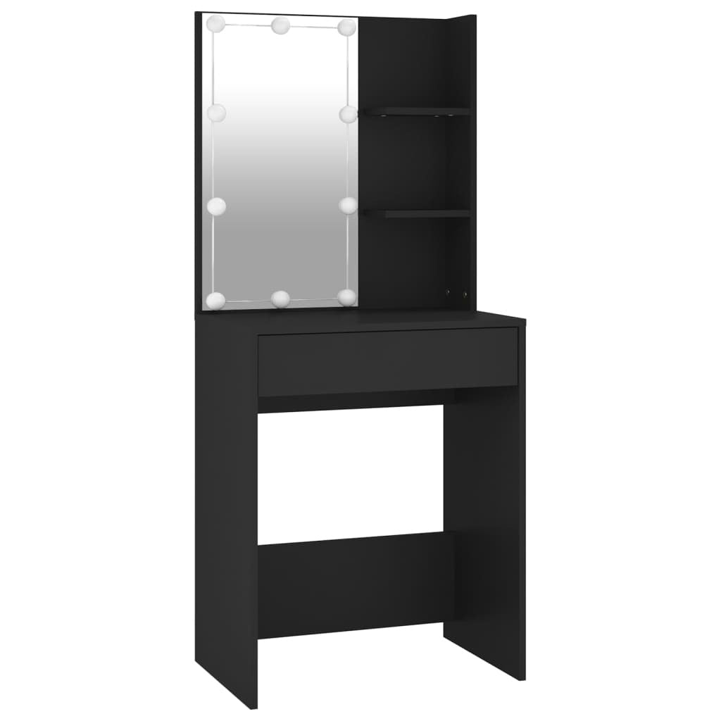 LED Dressing Table with Cabinets Black Engineered Wood