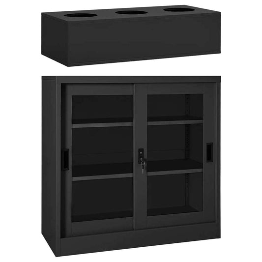 Sliding Door Cabinet with Planter Box Anthracite Steel