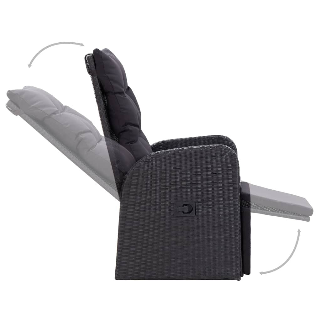 5 Piece Garden Dining Set with Cushions Black Poly Rattan