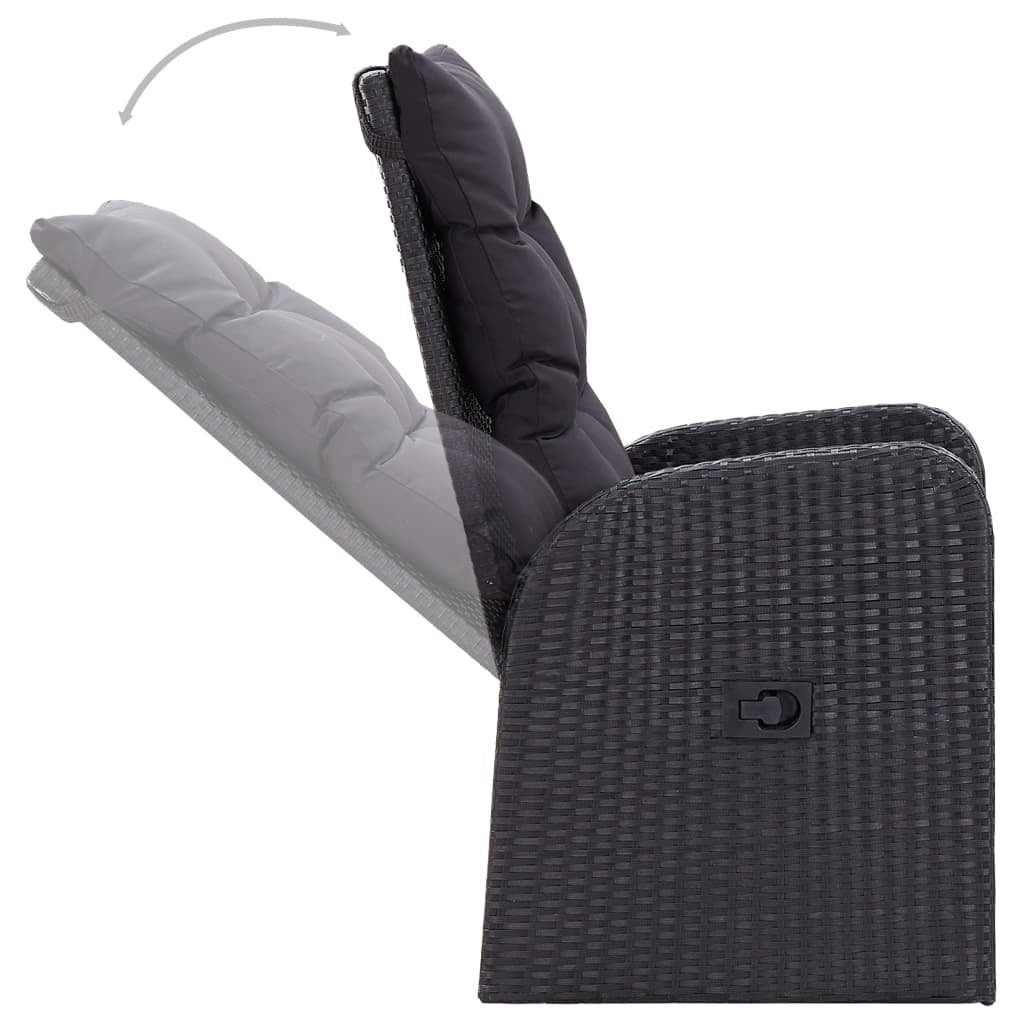 3 Piece Garden Dining Set with Cushions Black Poly Rattan