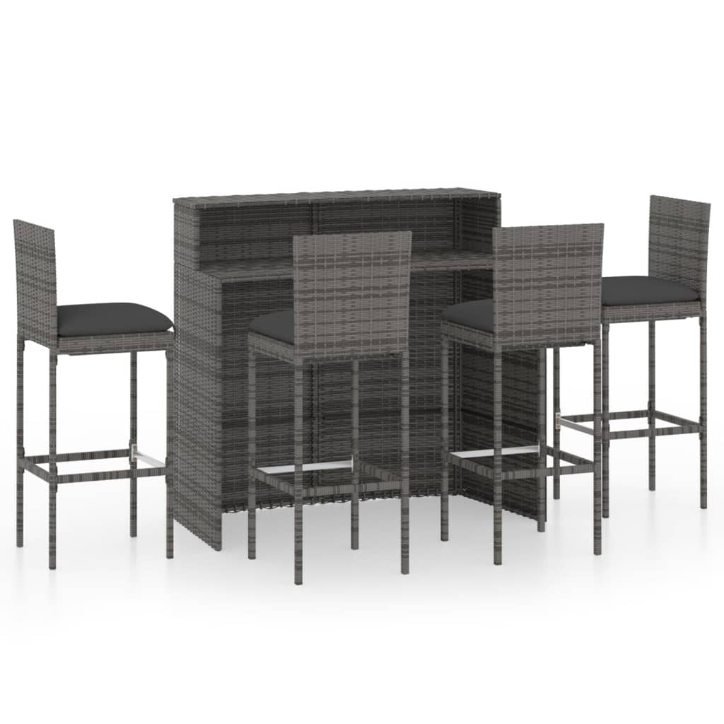 5 Piece Garden Bar Set with Cushions Poly Rattan Grey