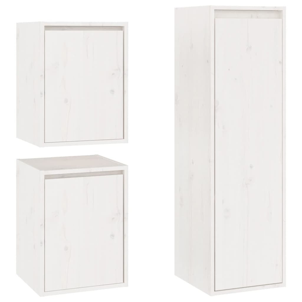 TV Cabinets 3 pcs White Solid Wood Pine