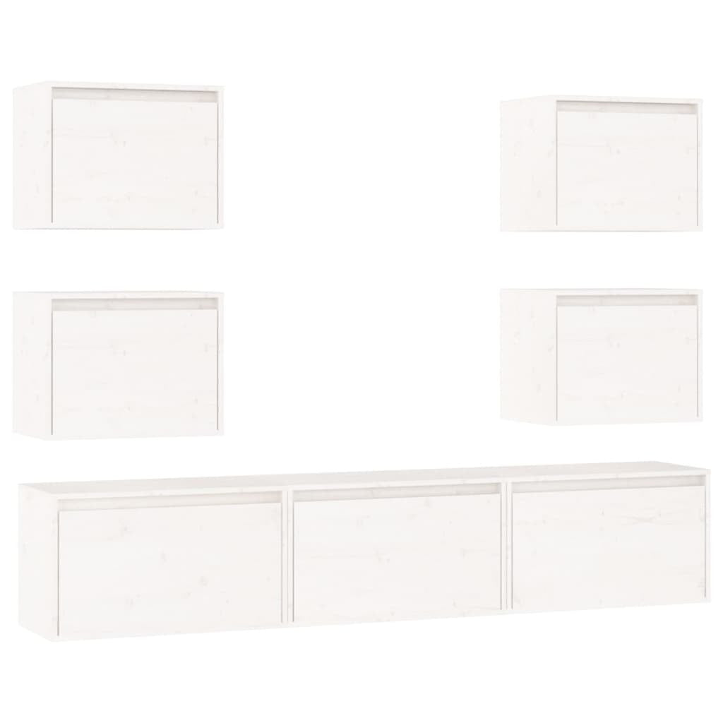 TV Cabinets 7 pcs White Solid Wood Pine