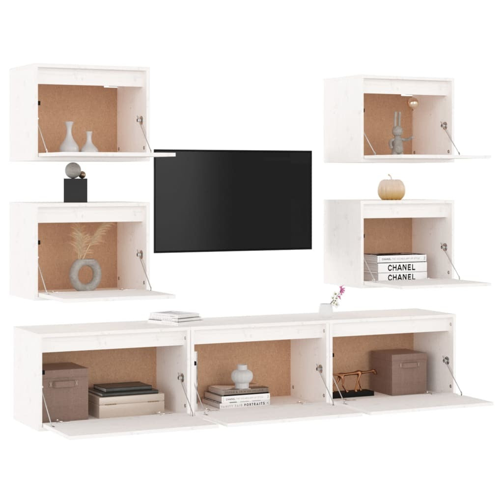 TV Cabinets 7 pcs White Solid Wood Pine