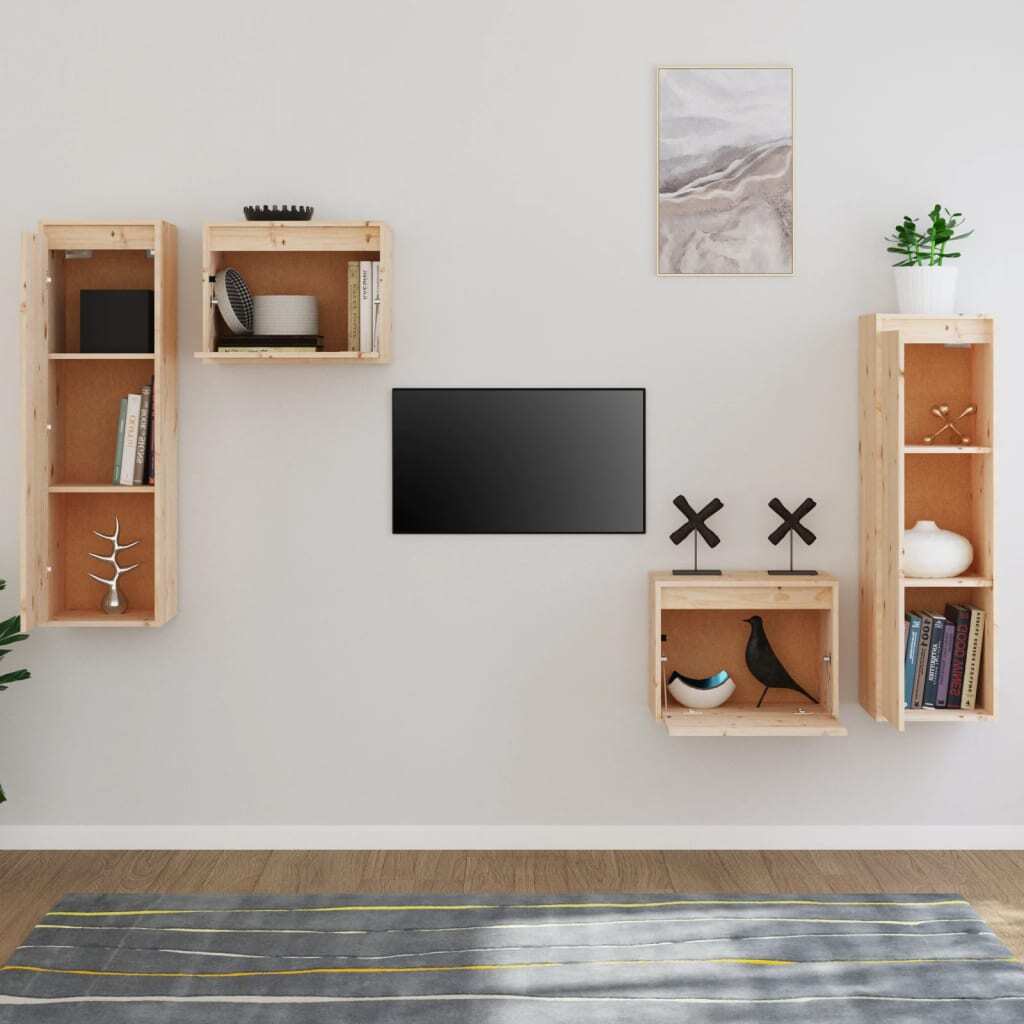 TV Cabinets 4 pcs Solid Wood Pine
