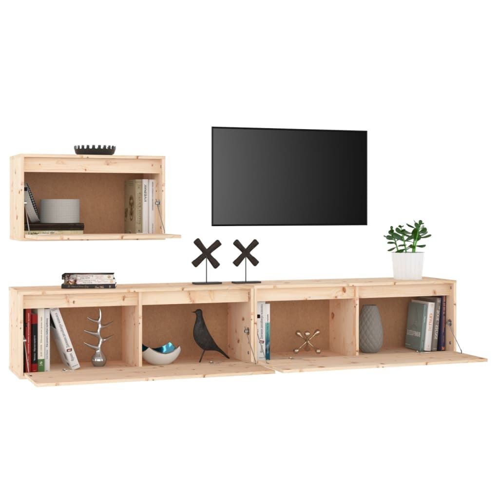 TV Cabinets 3 pcs Solid Wood Pine