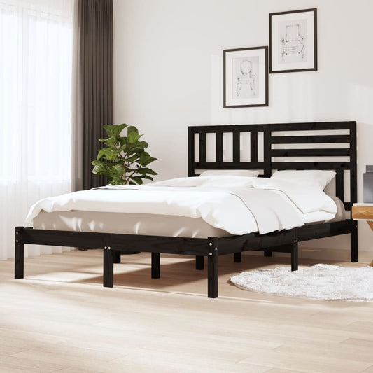 Bed Frame Black 135x190 cm Double Solid Wood Pine