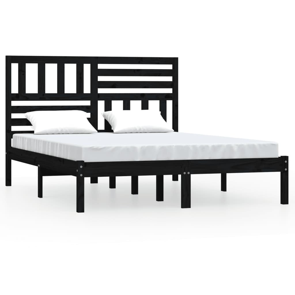 Bed Frame Black 135x190 cm Double Solid Wood Pine