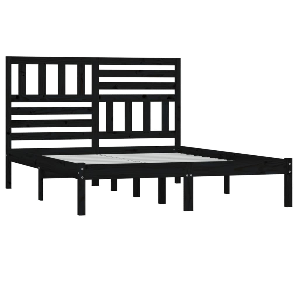 Bed Frame Black 135x190 cm Double Solid Wood Pine