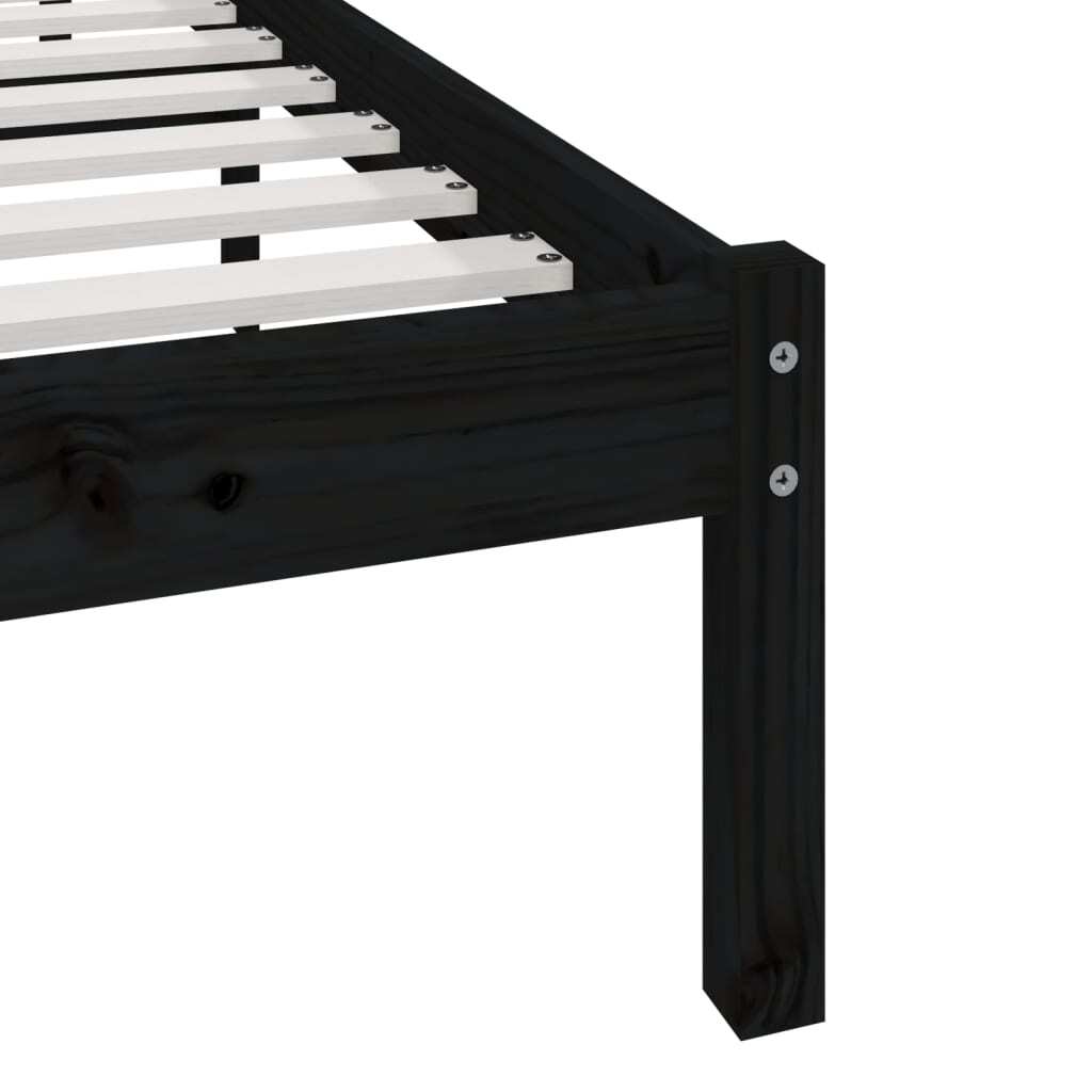 Bed Frame Black 135x190 cm Double Solid Wood Pine