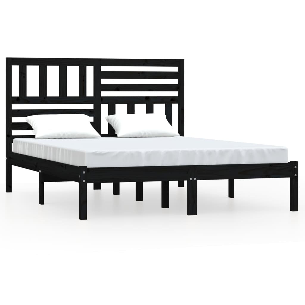 Bed Frame Black 150x200 cm King Size Solid Wood Pine