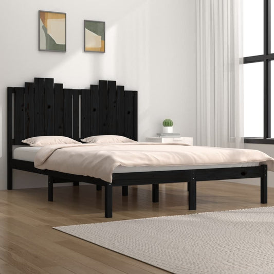 3103782  Bed Frame without Mattress Black Solid Wood 140x200 cm (810021+818474)