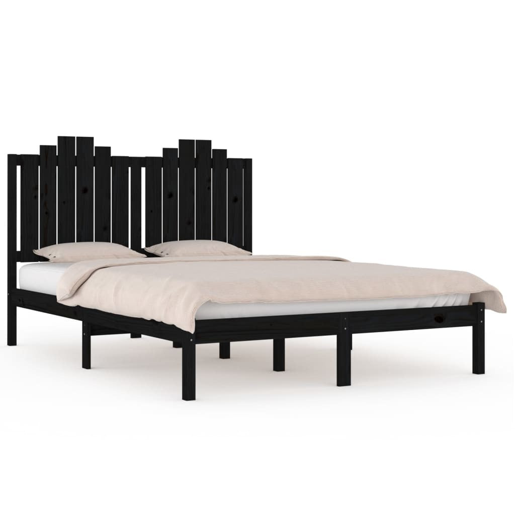 3103782  Bed Frame without Mattress Black Solid Wood 140x200 cm (810021+818474)