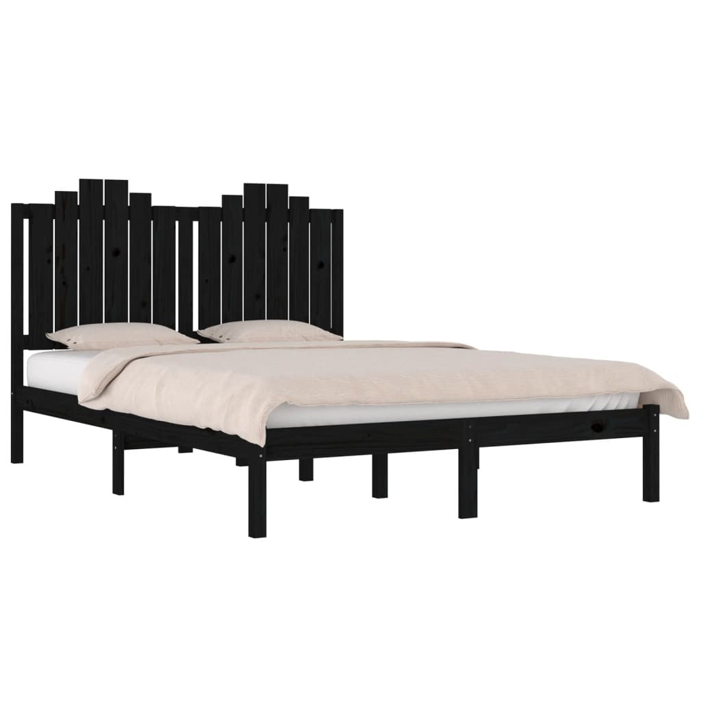 3103782  Bed Frame without Mattress Black Solid Wood 140x200 cm (810021+818474)