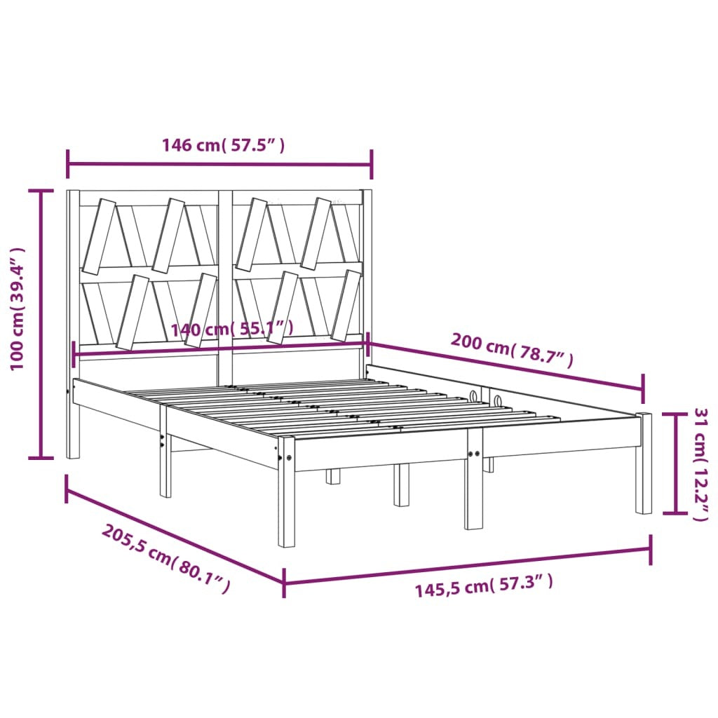 Bed Frame Black Solid Wood Pine 140x200 cm