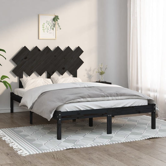 Bed Frame without Mattress Black 135x190 cm Double Solid Wood