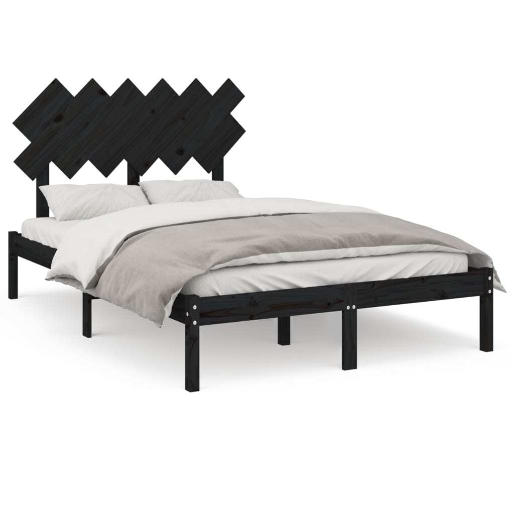 Bed Frame without Mattress Black 135x190 cm Double Solid Wood