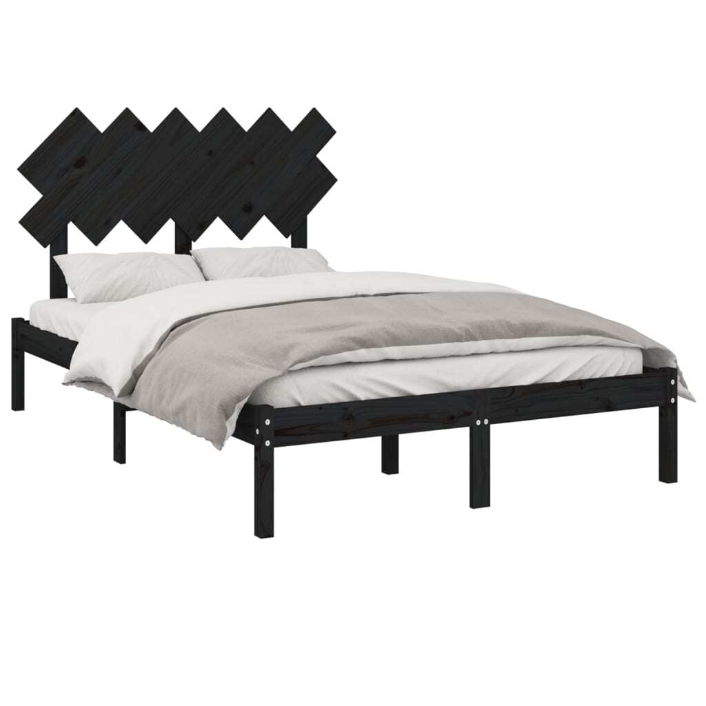 Bed Frame without Mattress Black 135x190 cm Double Solid Wood