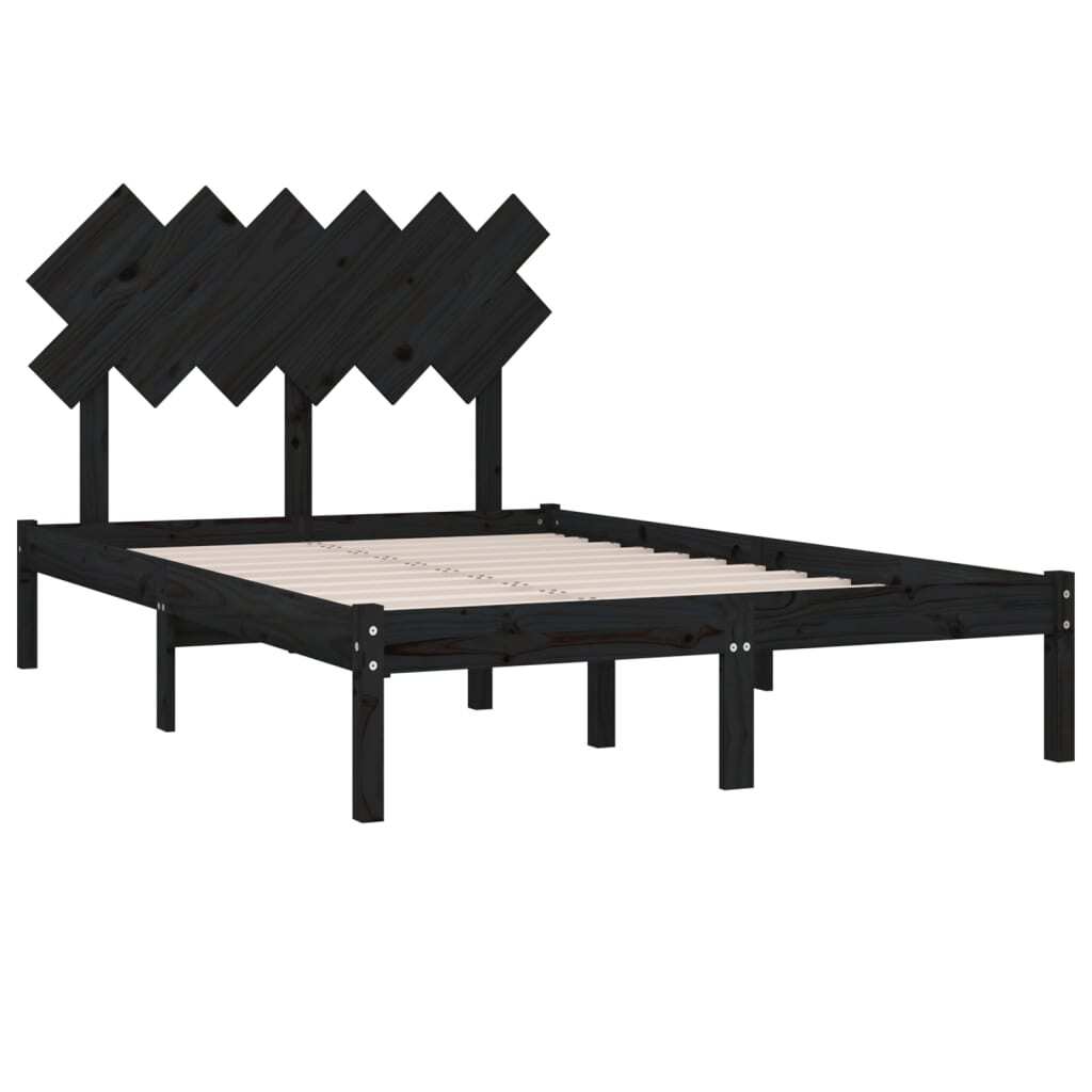 Bed Frame without Mattress Black 135x190 cm Double Solid Wood