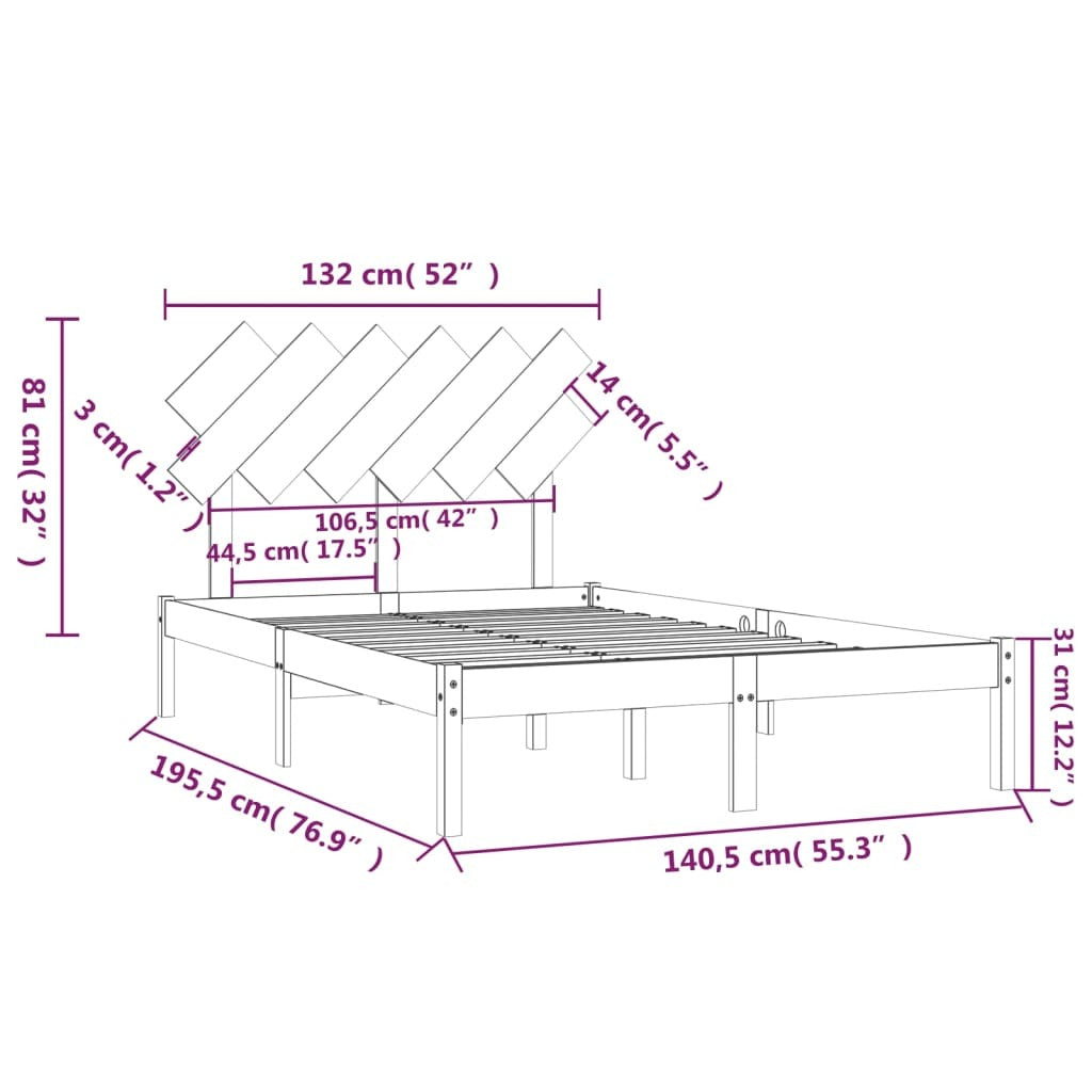 Bed Frame without Mattress Black 135x190 cm Double Solid Wood