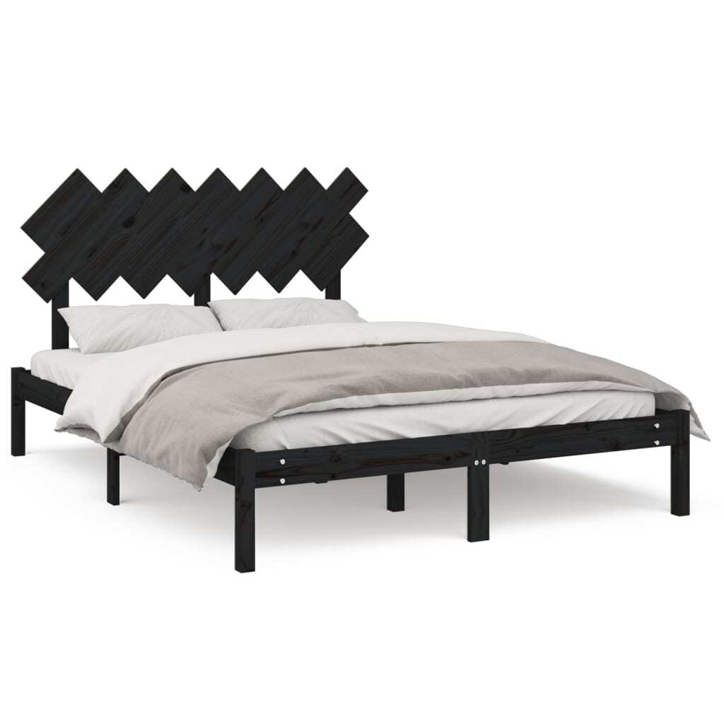 Bed Frame Black 140x190 cm Solid Wood